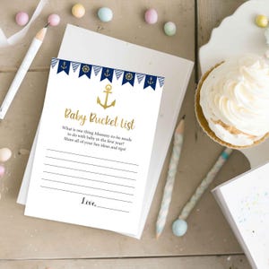 Cartes nautiques de liste de seaux de bébé, voeux de baby shower de l'ancre pour des cartes de bébé, conseils de première année de bébé nautique, fichier imprimable HM386