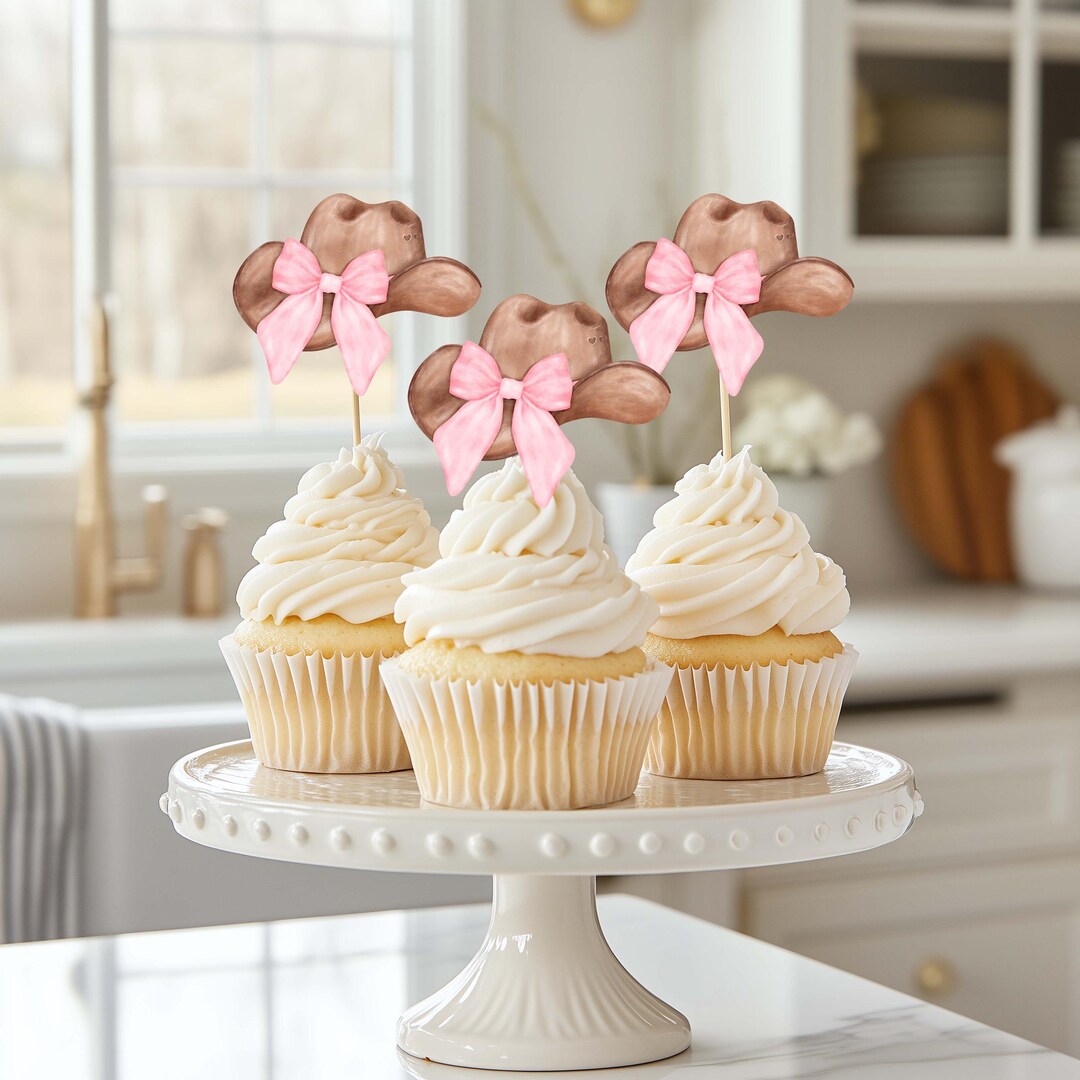 Pink Bow Cowgirl Cupcake Toppers, Rodeo Party Decor - Etsy