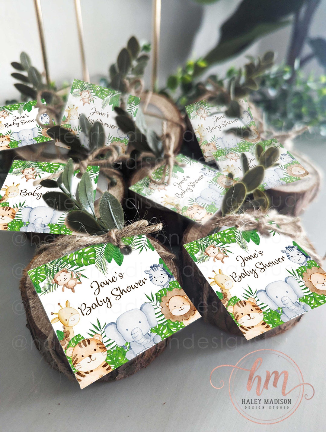 Jungle Baby Shower Favors, Jungle Personalized Tea Light Candle Favors