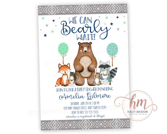 we can bearly wait baby shower invitations