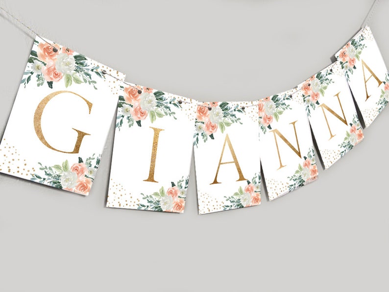 Floral Gold Banner Birthday Party Name Banner Baby Shower Etsy
