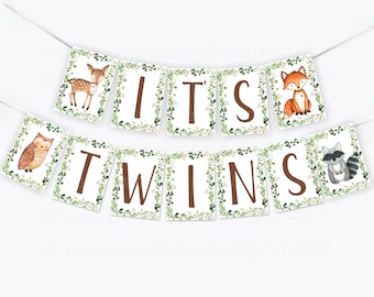 Woodland It's a Twins Banner, Woodland Twins Baby Shower Banner, Woodland Grennery, Woodland Floral, Woodland Decorations Banner