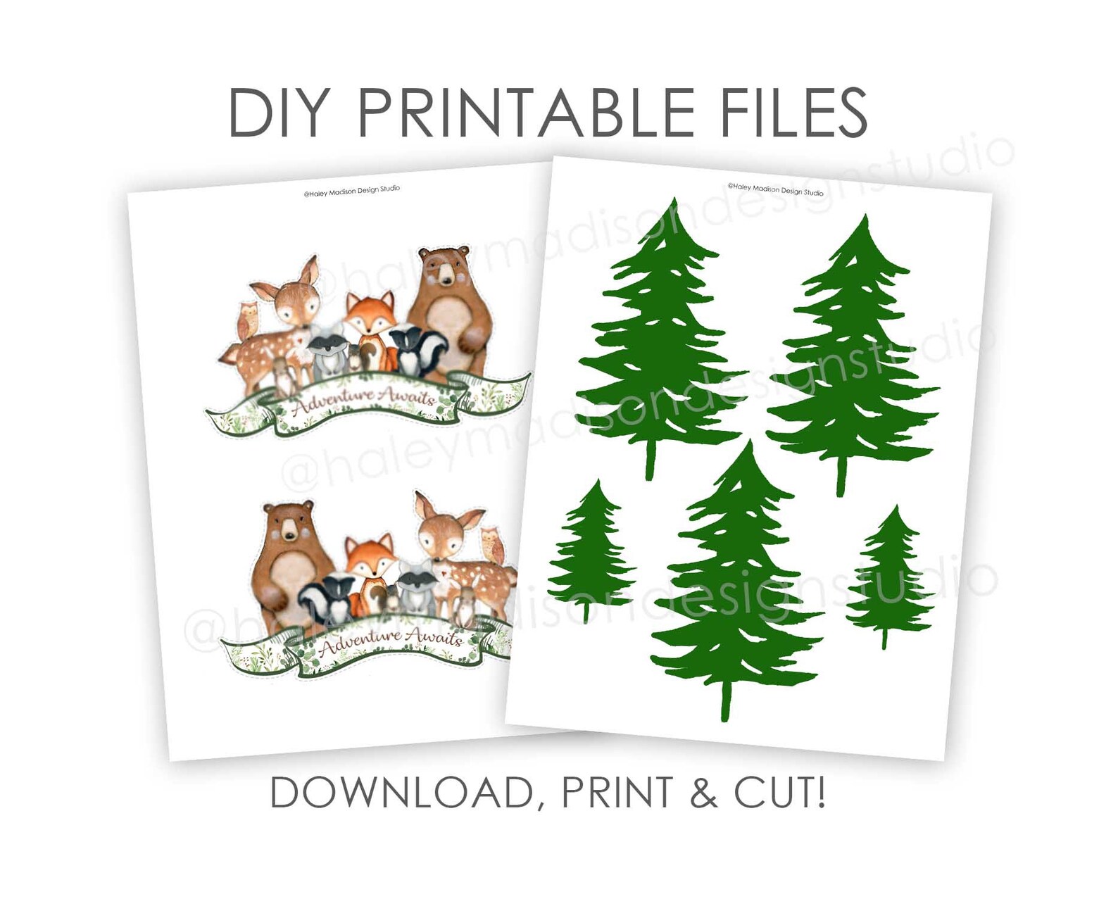PRINTABLE Woodland Cake Topper Adventure Awaits Woodland Cake - Etsy