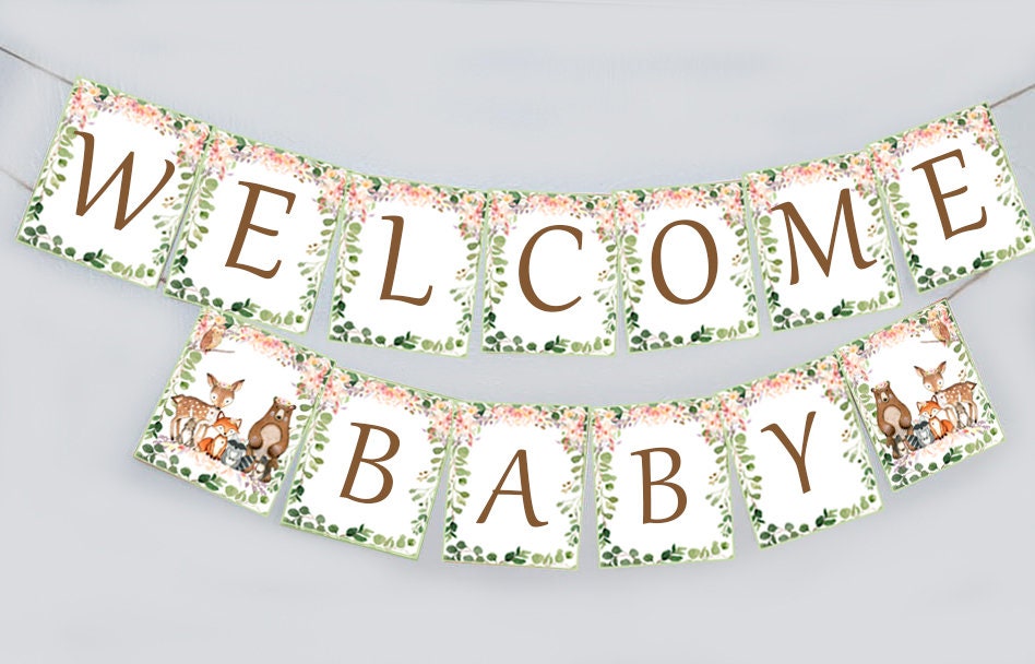Girl Woodland Baby Shower Welcome Sign, Personalized Baby