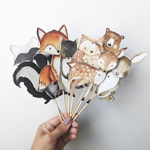 Set of 8 woodland animals size 4", Paper woodland animals, 4" Woodland animals cutouts, woodland animals, Woodland Decoration, Cake toppers