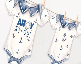 Ahoy it's a boy bodysuit banner, Nautical Baby Shower sign