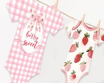 Berry Sweet Bodysuit banner, Strawberry baby shower sign