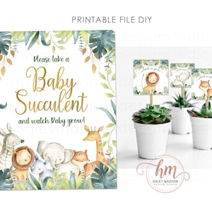 PRINTABLE Jungle Baby Succulent Favor tags, Baby Succulent sign, Jungle Safari baby shower favors, Safari Jungle animals baby shower HM952