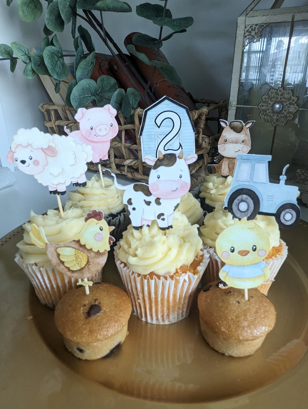 Set of 12 Farm Cupcake Toppers, Barnyard Animals Cupcake Toppers, Farm ...