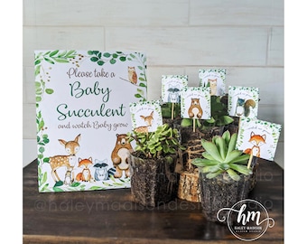 Woodland Baby Succulent favors, Watch baby grow succulent favor woodland baby shower favors, baby shower favors, Succulent Bar sign and tags