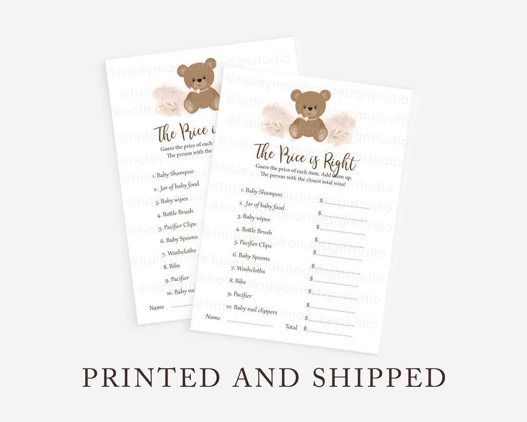 Teddy Bear Price is Right Game Baby Shower Bearly Wait Girl Baby Guess ...