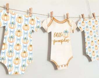Blue Little Pumpkin Baby Shower Fall Bodysuit banner
