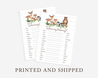 Who's My Mommy Woodland Baby Shower Game cards size 5x7 PRINTED and SHIPPED
