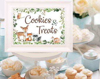 PRINTABLE Woodland Cookies and Treats Sign, woodland baby shower sign, woodland food sign, woodland treats sign, woodland cookies sign