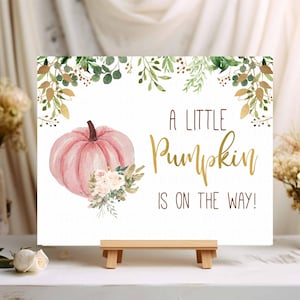 PRINTABLE Pink Pumpkin on the way sign, Pumpkin baby shower sign , Little Pumpkin pink baby shower  Watercolor Pumpkin on the Way