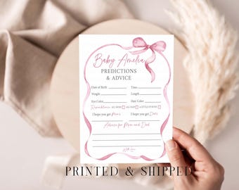 Pink Bow Baby Predictions and Advice Personalized cards size 5x7 Printed and Shipped