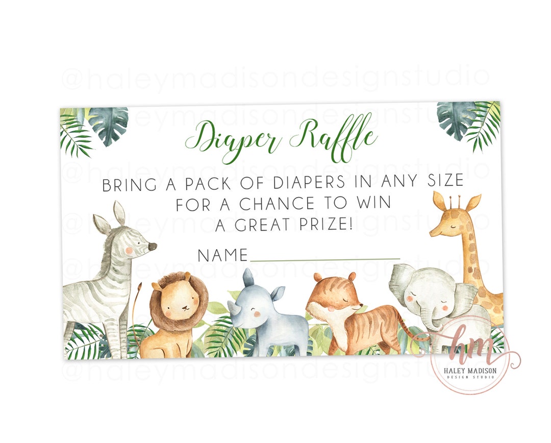 PRINTABLE Jungle Diaper Raffle Cards, Jungle Baby Shower Bring Diapers ...