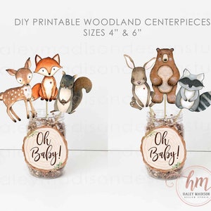 DRUCKBARE Wald Mittelstücke 4 &quot;& 6&quot;, OH BABY Waldtiere Ausschnitte, Woodland Oh Baby Babypartyschild, Walddekor, Wald