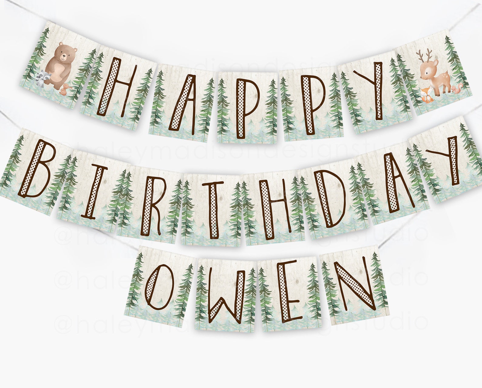 Woodland Happy Birthday Banner Forest Friens First Birthday | Etsy