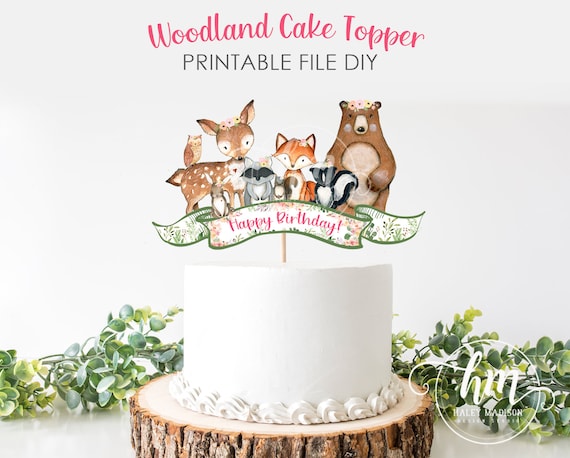 Woodland Animals Birthday Cake Toppers - 25-Piece Set With Glitter Animals For Girls 1st Birthday