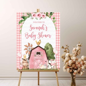 Placa de boas-vindas para animais de fazenda rosa, placa de boas-vindas para chá de bebê na fazenda Placa de boas-vindas para bebês da fazenda Placa de boas-vindas para animais de fazenda HM596