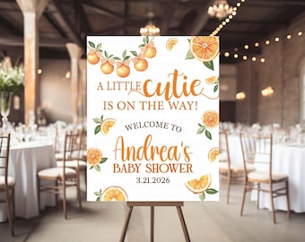 Little Cutie Orange Baby Shower Welcome sign Digital or Printed
