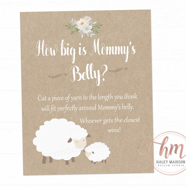 Little Lamb How big is Mommy's Belly sign, Lamb baby shower, little Lamb baby sprinkle, Floral Lamb shower sign, Mom's belly, PRITNABLE FILE