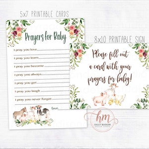 Prières florales de ferme pour des cartes et des signes de bébé, prières de bébé de ferme de verdure, cartes de prière de baby shower, souhaits de bébé de ferme de fille, imprimable HM596