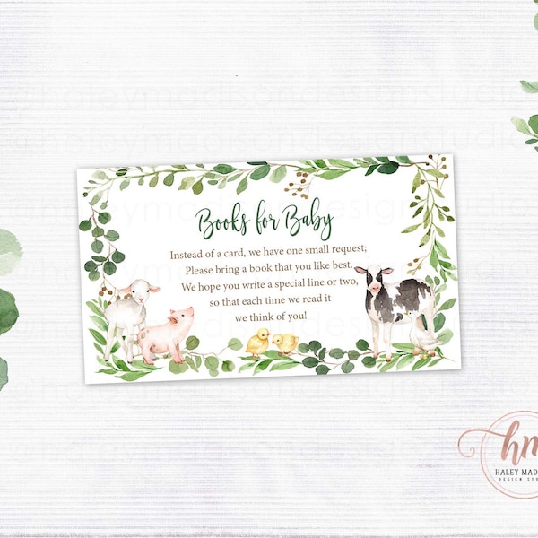 Farm Book Request Cards, Printable book cards, Farm Baby's Library cards, Books for baby cards, Greenery Farm Baby shower PRINTABLE HM596