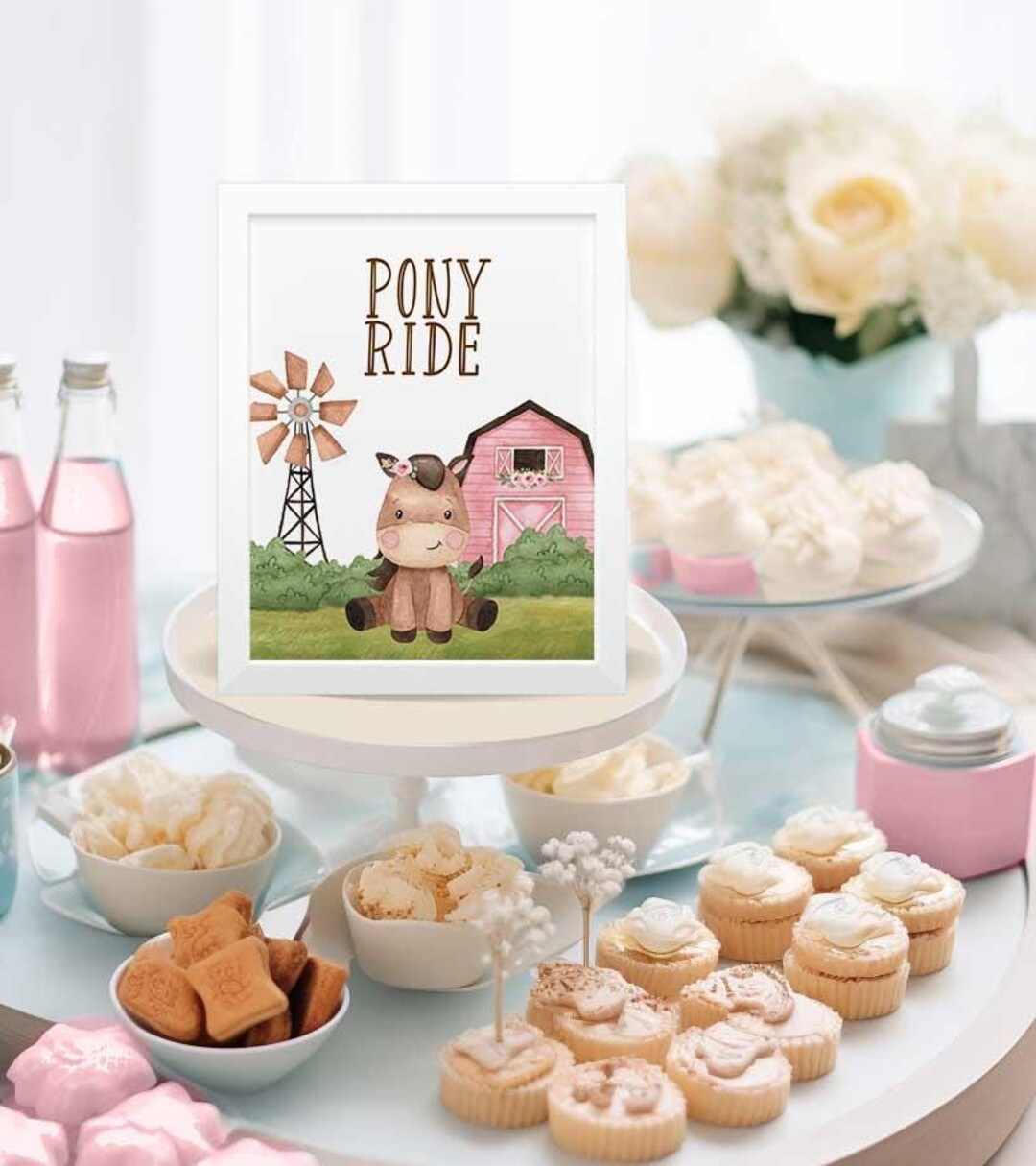 Pony Rides Sign Pink Farm Pony Ride Sign, Farm Animals, Pony Rides Party Sign, Farm ...