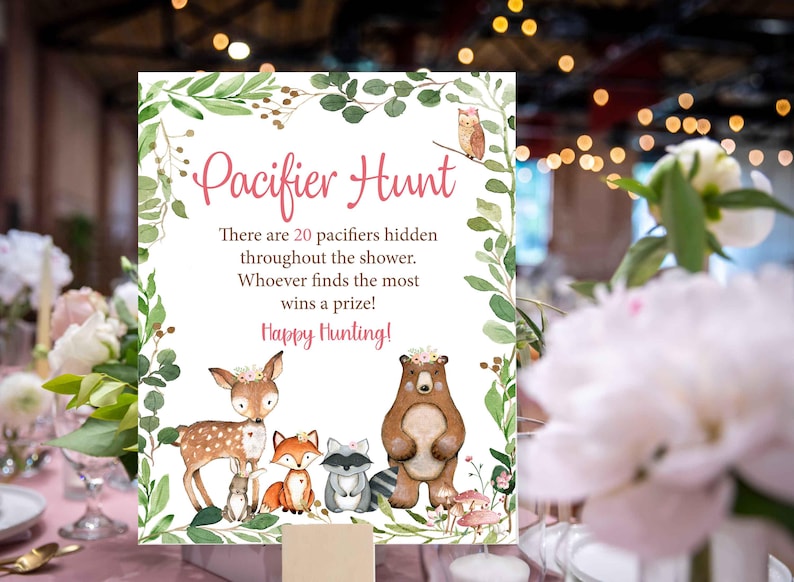 Hunting Pacifier Pink Woodland Pacifier Hunt Game Size 8x10, Find the Pacifiers Baby ...