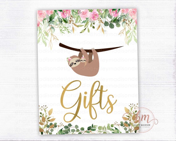 PRINTABLE Floral Sloth Baby Shower Gifts Sign Pink Sloth Baby | Etsy