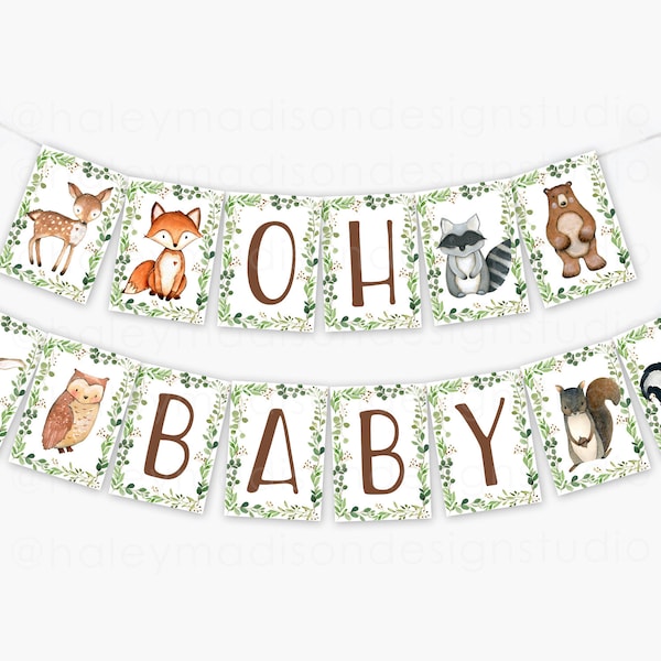 Woodland Oh Baby Banner, Woodland Animals Banner, Woodland baby shower banner, Woodland baby shower decorations, Gender Neutral Baby Banner