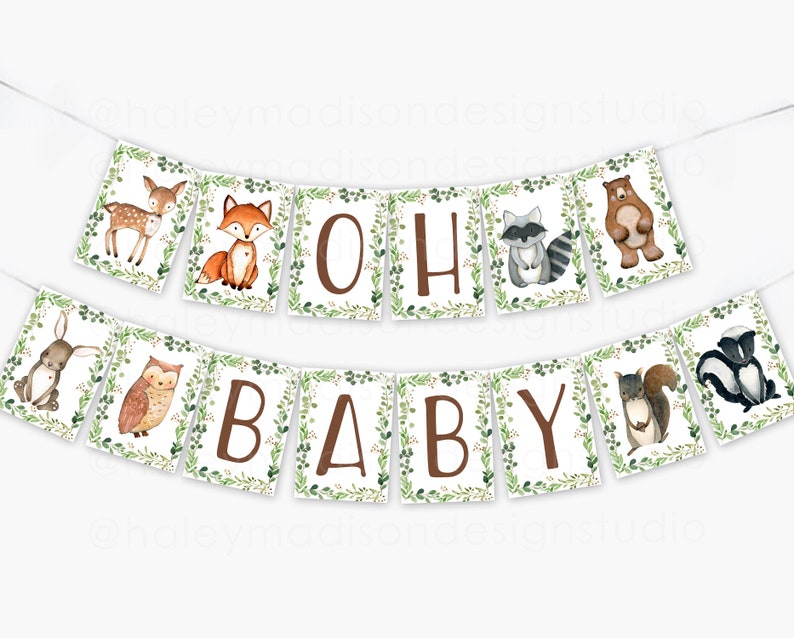 Woodland Oh Baby Banner, Woodland Animals Banner, Woodland baby shower banner, Woodland baby shower decorations, Gender Neutral Baby Banner