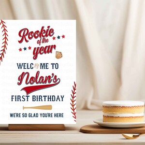 Letrero de bienvenida para el primer cumpleaños de béisbol, letrero de bienvenida para la fiesta de cumpleaños del año del novato, decoraciones para fiestas de béisbol