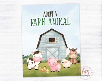 Adopt an animal Sign, Farm Animals, Adopt an Animal Party Sign, Farm Birthday Sign, Barnyard Birthday, Farm Decor, Barnyard Animals Party