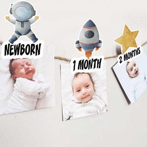 Astronaut Monthly Photo Banner, Outer space, First trip around the sun Space birthday party picture banner, Baby's First Year