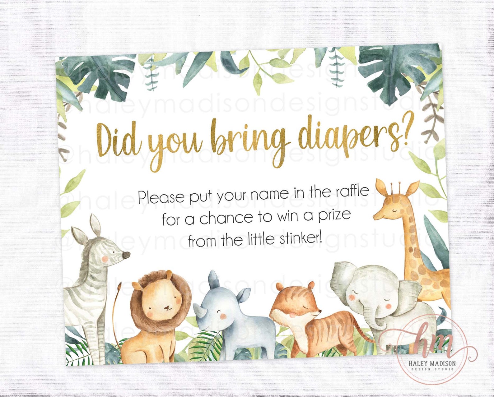 PRINTABLE Jungle Diaper Raffle sign Jungle baby shower diaper | Etsy