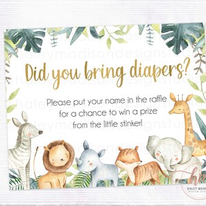 PRINTABLE Jungle Diaper Raffle Sign, Jungle Baby Shower Diaper Raffle ...