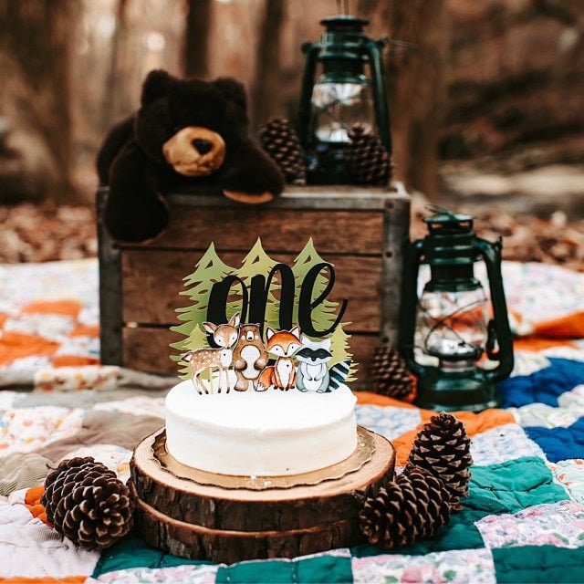 Woodland Bear 'One' Cake Topper - Wooden First Birthday Decoration For Boys & Girls, Animal Theme Party Supplies - View #6