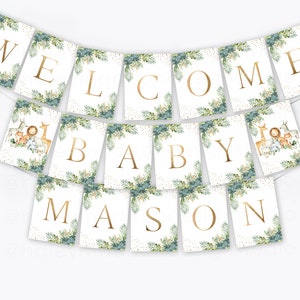 Jungle Safari Gold Welcome Baby Banner, Jungle Baby Shower sign, Welcome baby Name banner, Girl Jungle Safari baby shower decorations, HM952