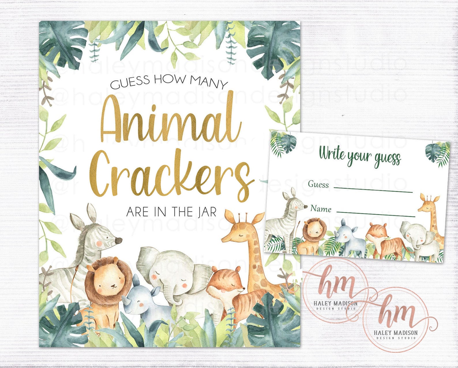 PRINTABLE Jungle Baby Shower Guess How many Animal Crackers