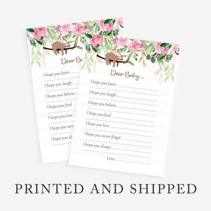 Deseos florales de perezoso para tarjetas de bebé, tarjetas de querido bebé, deseos de baby shower de perezoso para bebé, baby shower de perezoso PINK IMPRESO y ENVIADO HM988