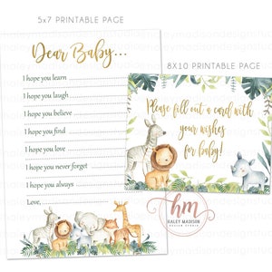 Jungle Wishes for Baby cards, Dear Baby cards, Jungle Baby Shower wishes for baby sign, Safari Jungle baby shower sign, PRINTABLE HM952