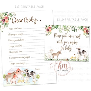 Boerderij bloemenwensen voor babykaarten, lieve babykaarten, boerderijmeisje baby shower wensen voor babyteken, boerderijmeisje baby shower teken, afdrukbare HM596