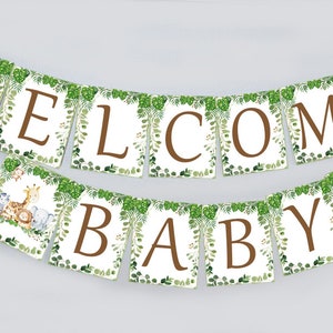 Jungle Welcome Baby Banner, Baby Shower Banner, Jungle Baby Shower, Jungle Safari Greenery Baby shower, gender neutral baby banner HM952