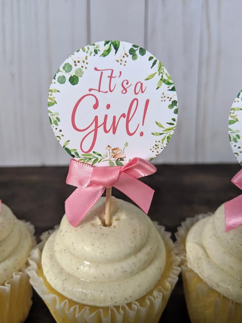 Set of 12 It's a Girl Cupcake Toppers Greenery Cupcake Etsy