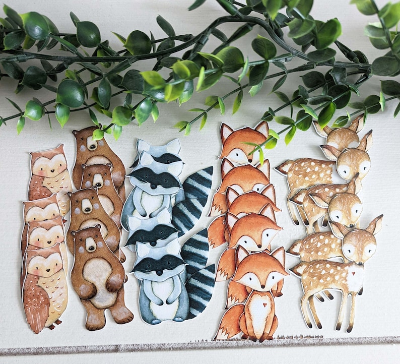 2 Inch woodland animals cutouts, 2" woodland cutouts, Woodland Animals cardstock cutouts, woodland baby shower Floral Woodland birthday image 1