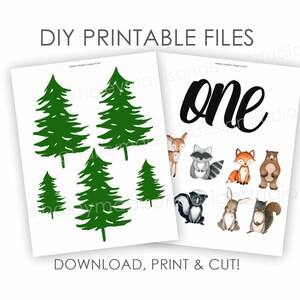 PRINTABLE Woodland ONE Cake Topper, Woodland First Birthday Topper ...