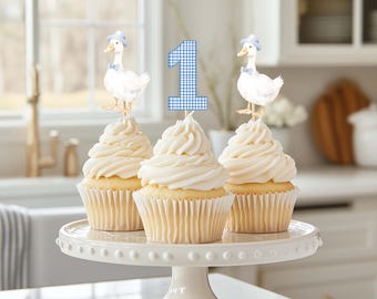 One Silly Goose cupcake toppers Set of 12, Goose Party decorations, Goose birthday cupcake toppers, silly goose birthday